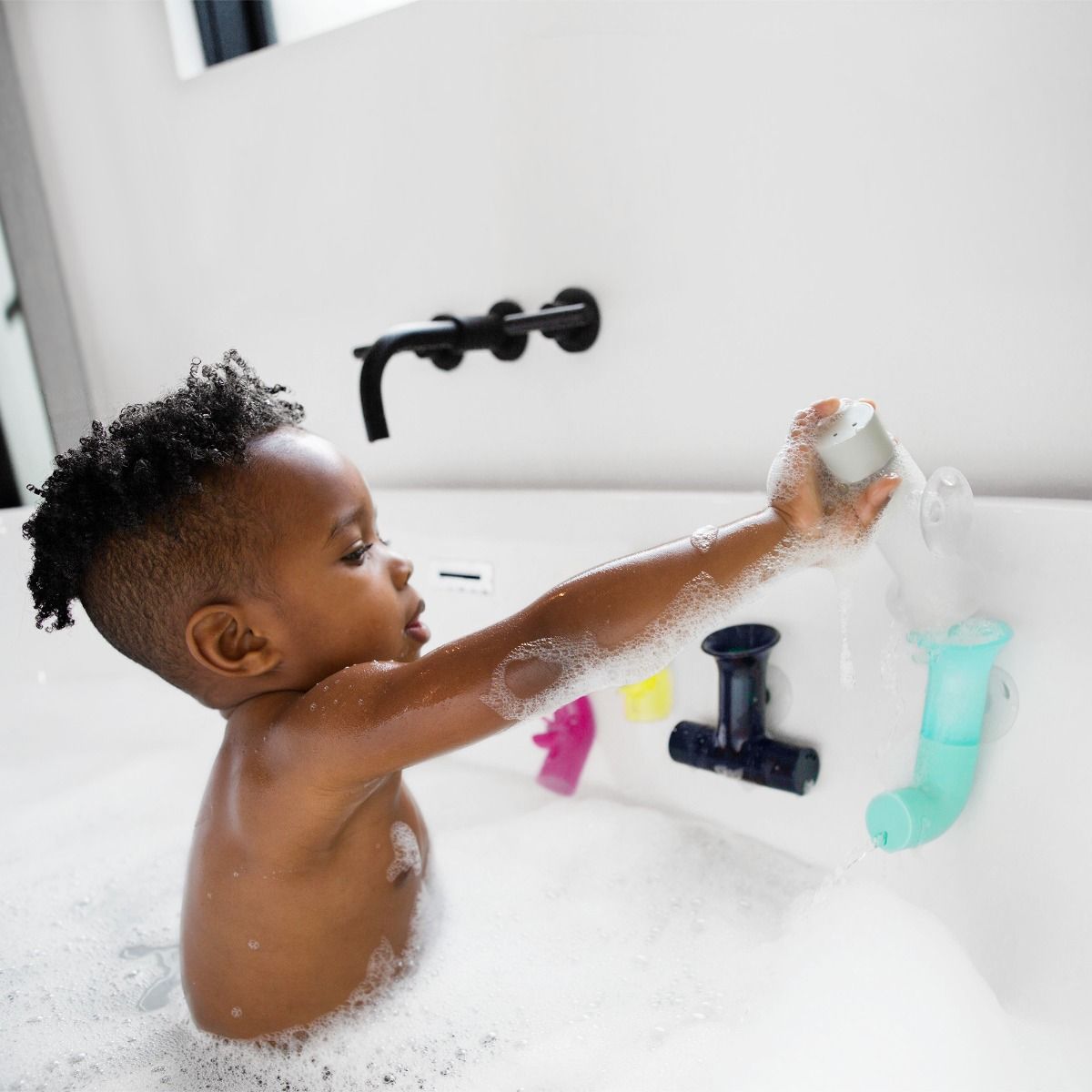 Boon Pipes Bath Toy - Navy/Yellow for baby and toddler bath time fun