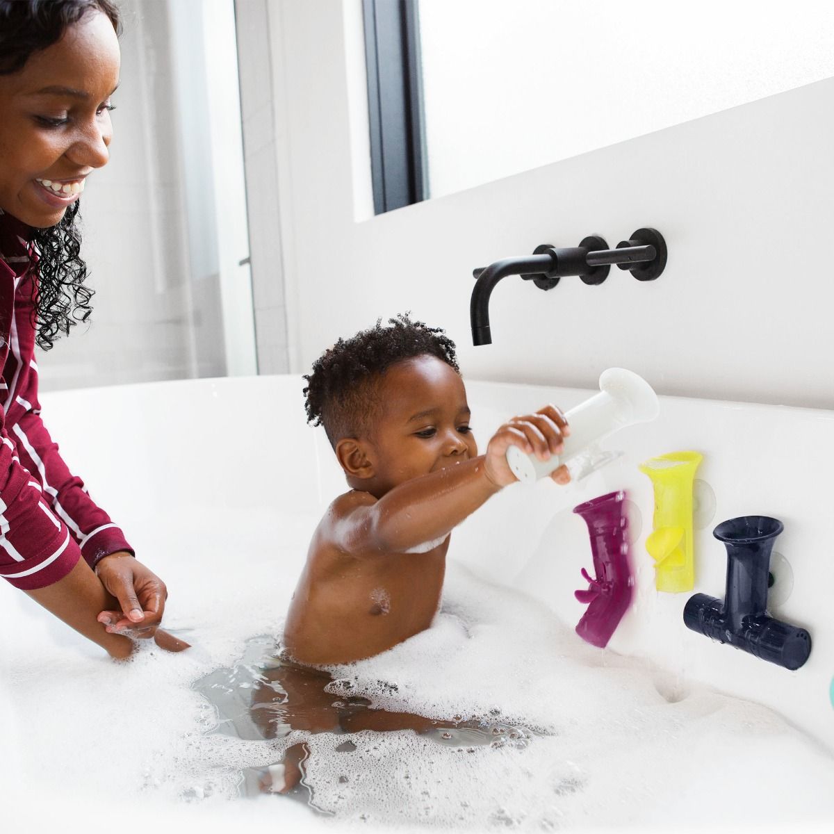 Boon Pipes Bath Toy - Navy/Yellow for baby and toddler bath time fun