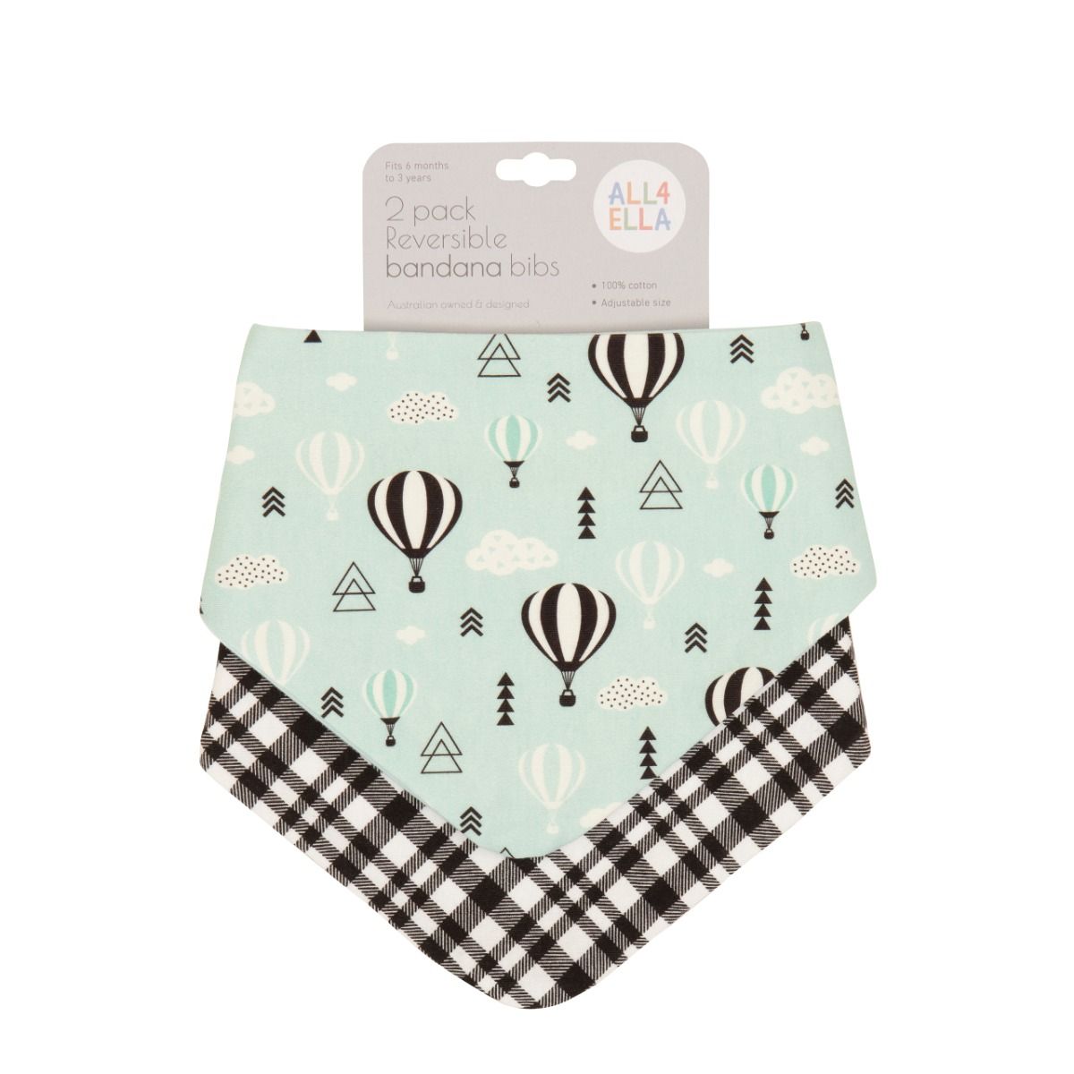 All4Ella Bandana Bibs 2pk - Hot Air Balloons for baby. MOD & TOD