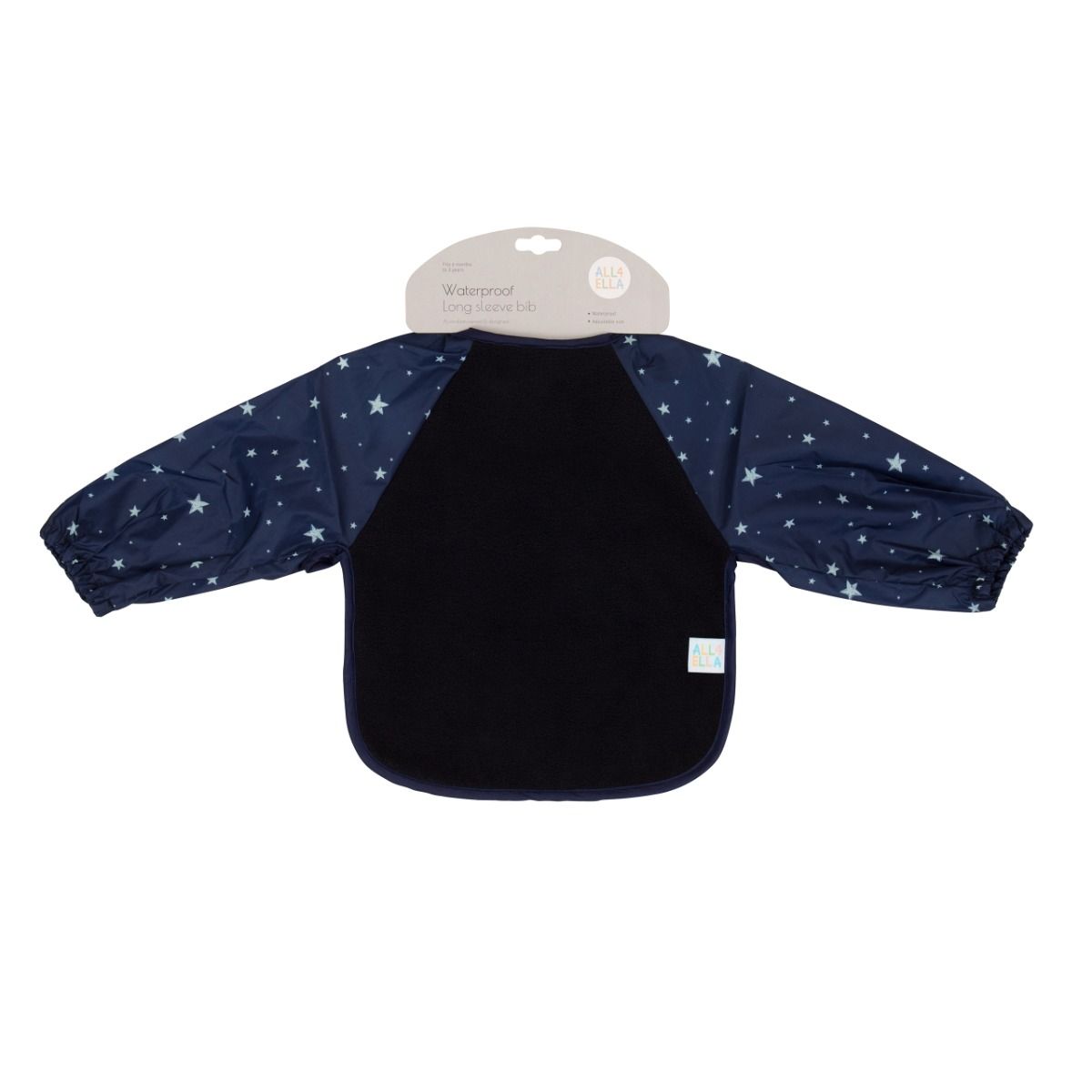 All4ella Long Sleeve Bib - Star Blue for baby and toddler starting solids and baby led weaning. MOD & TOD