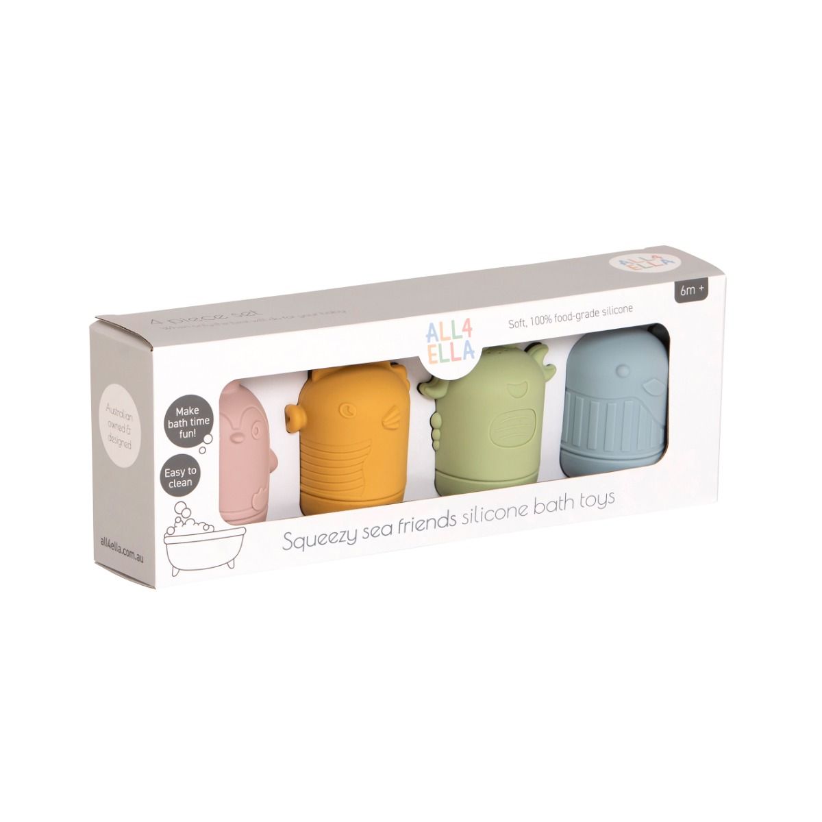 All4ella Squeezy Silicone Bath Toys - Sea Friends for baby, toddler and kids bath time