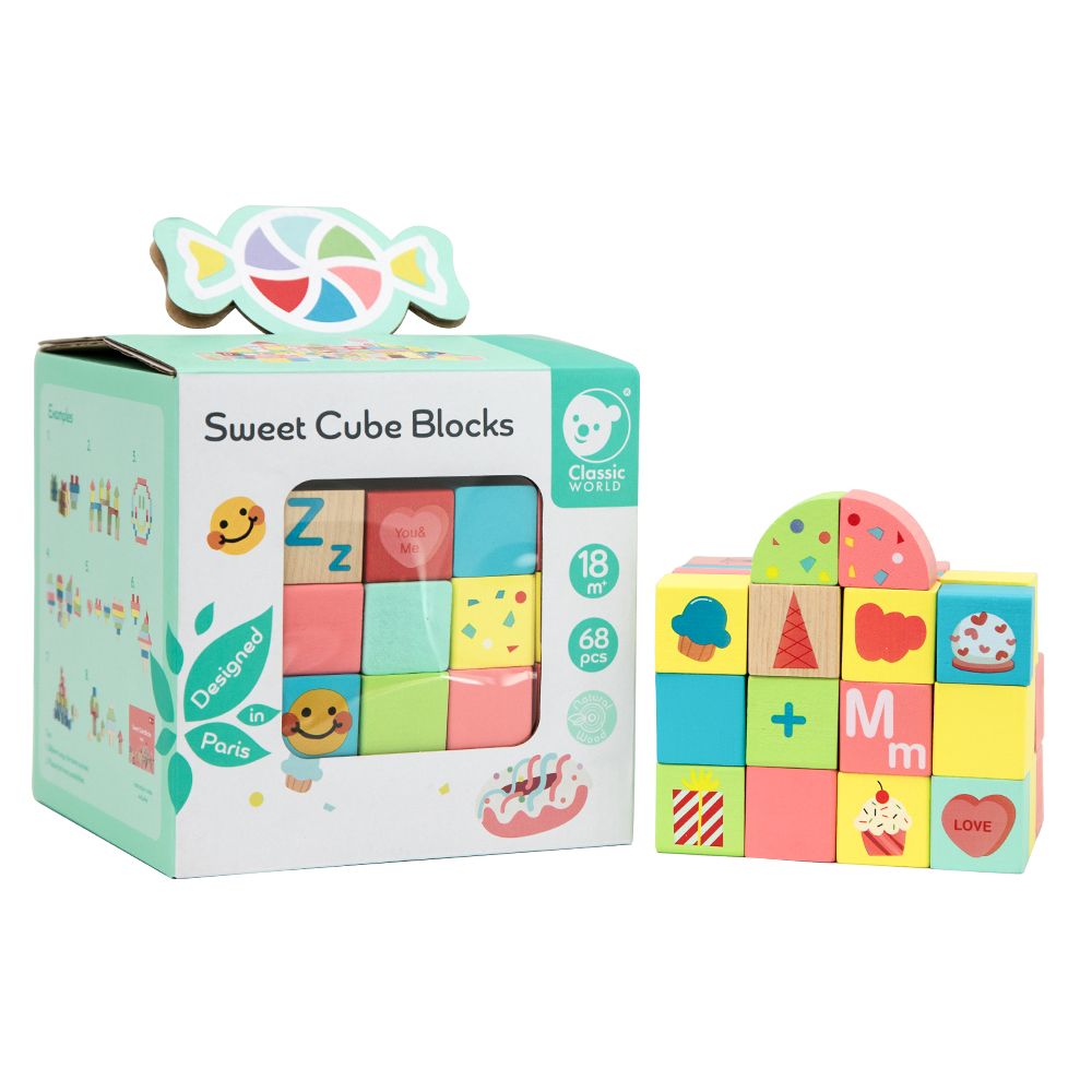 Classic World Sweet Cube Blocks - 68pcs for baby and toddler. MOD & TOD