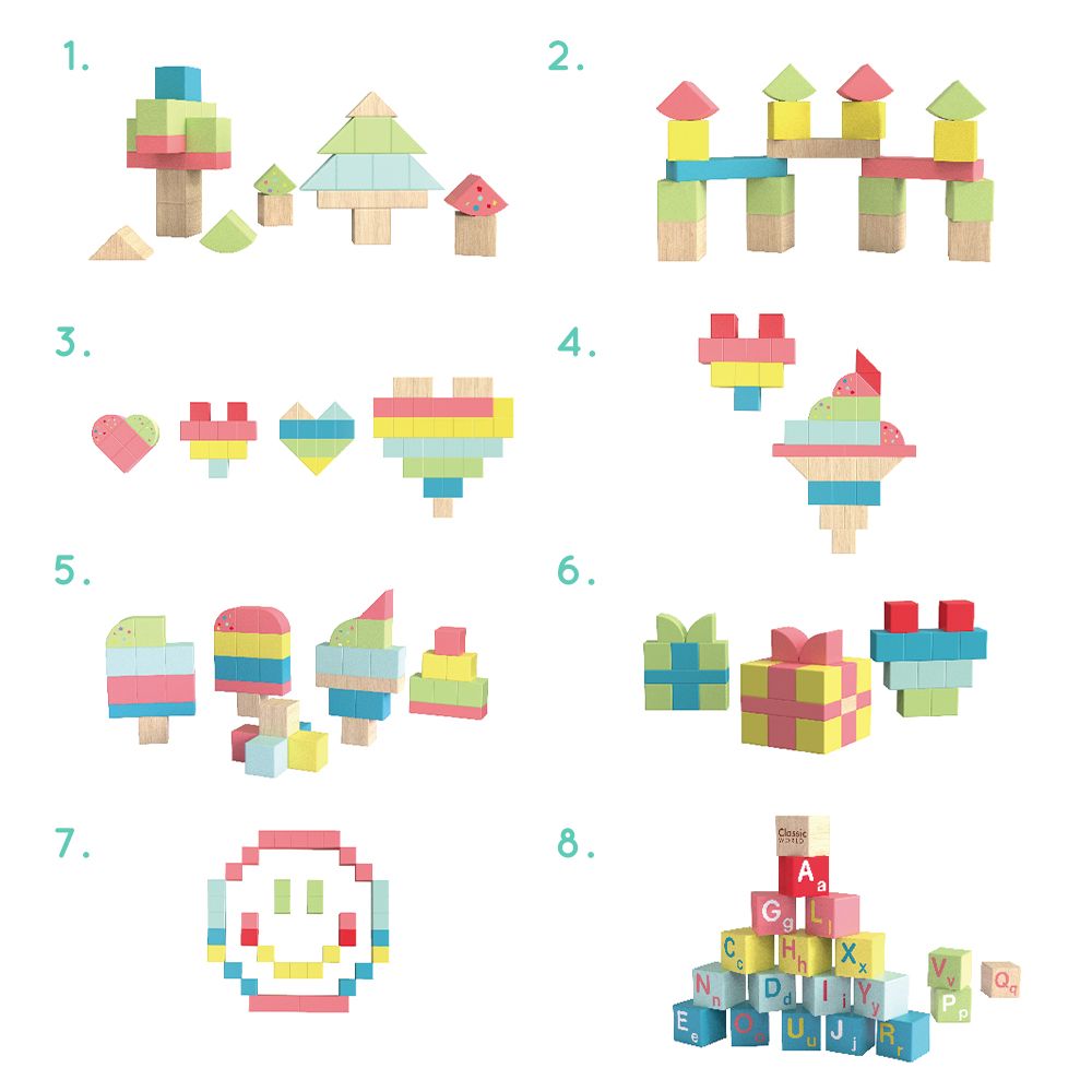 Classic World Sweet Cube Blocks - 68pcs for baby and toddler. MOD & TOD