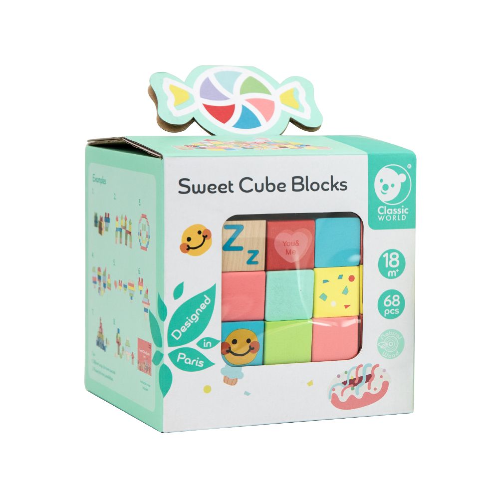 Classic World Sweet Cube Blocks - 68pcs for baby and toddler. MOD & TOD