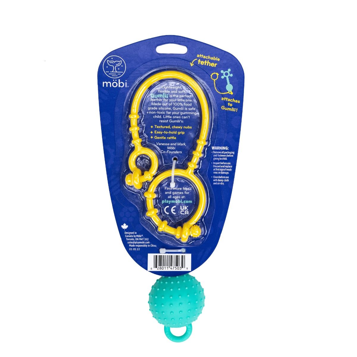 Mobi Gumlii silicone sonsory teether and rattle for teething baby. MOD & TOD