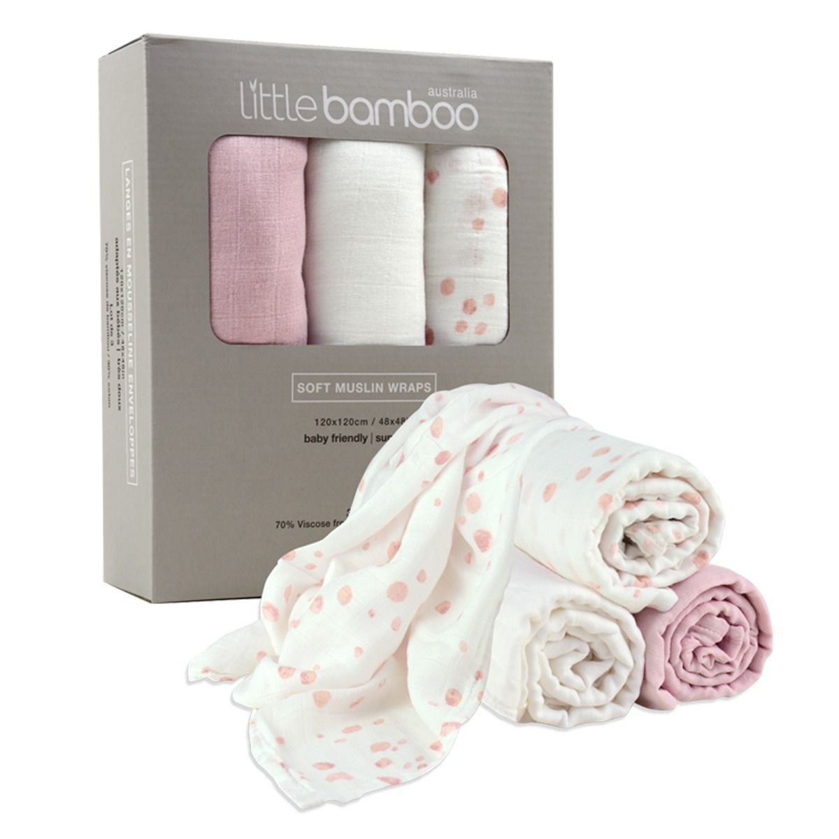 Little Bamboo Muslin Wraps 3pk - Dusty Pink | Swaddle for Baby | modandtod.com