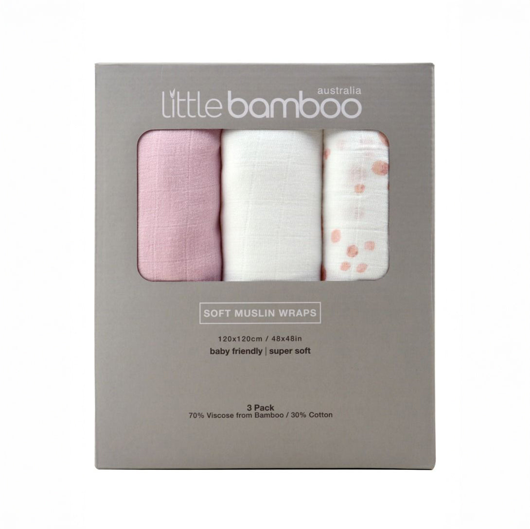 Little Bamboo Muslin Wraps 3pk - Dusty Pink | Swaddle for Baby | modandtod.com