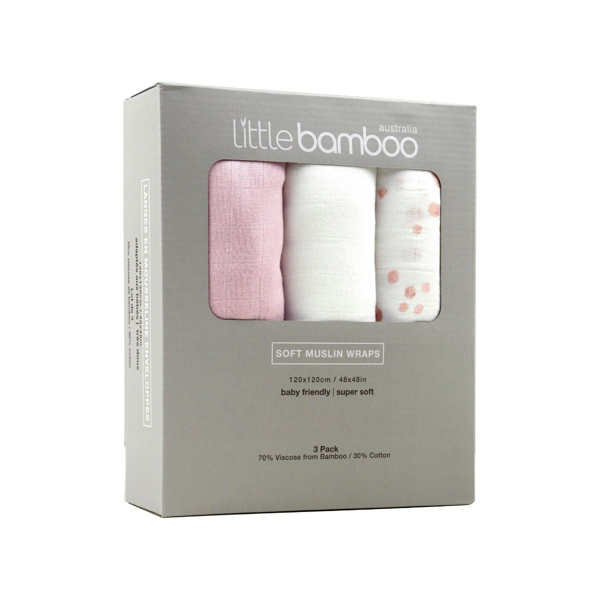 Little Bamboo Muslin Wraps 3pk - Dusty Pink | Swaddle for Baby | modandtod.com
