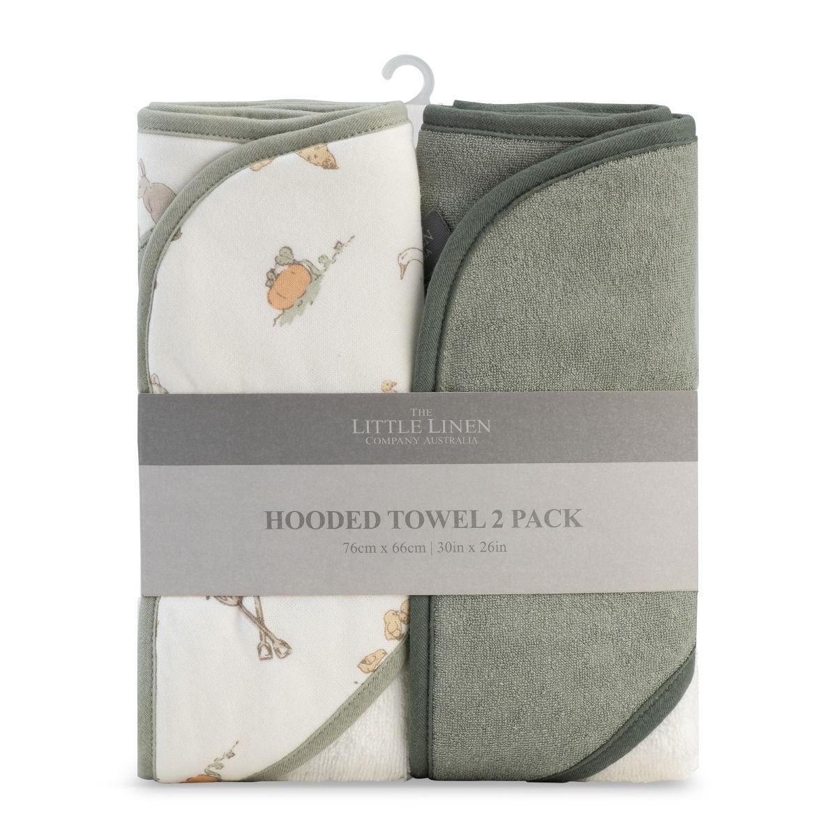 The Little Linen Company Australia Baby Hooded Towel 2 Pack - Farmyard Lamb for baby bathtime. MOD & TOD