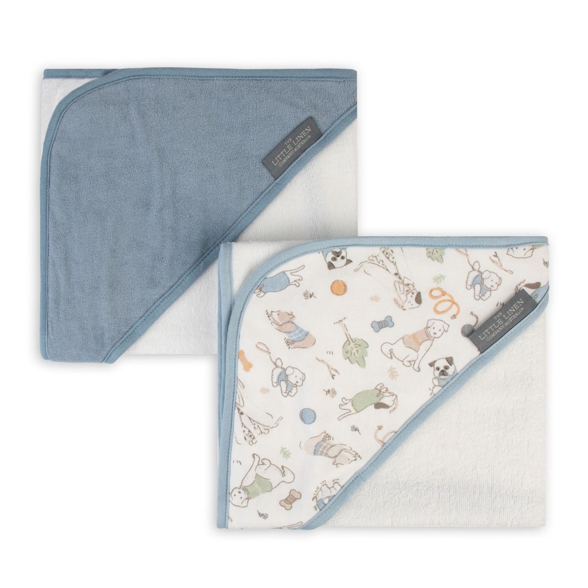 The Little Linen Company Baby Hooded Towel 2 Pack - Barklife Dog for baby bath time