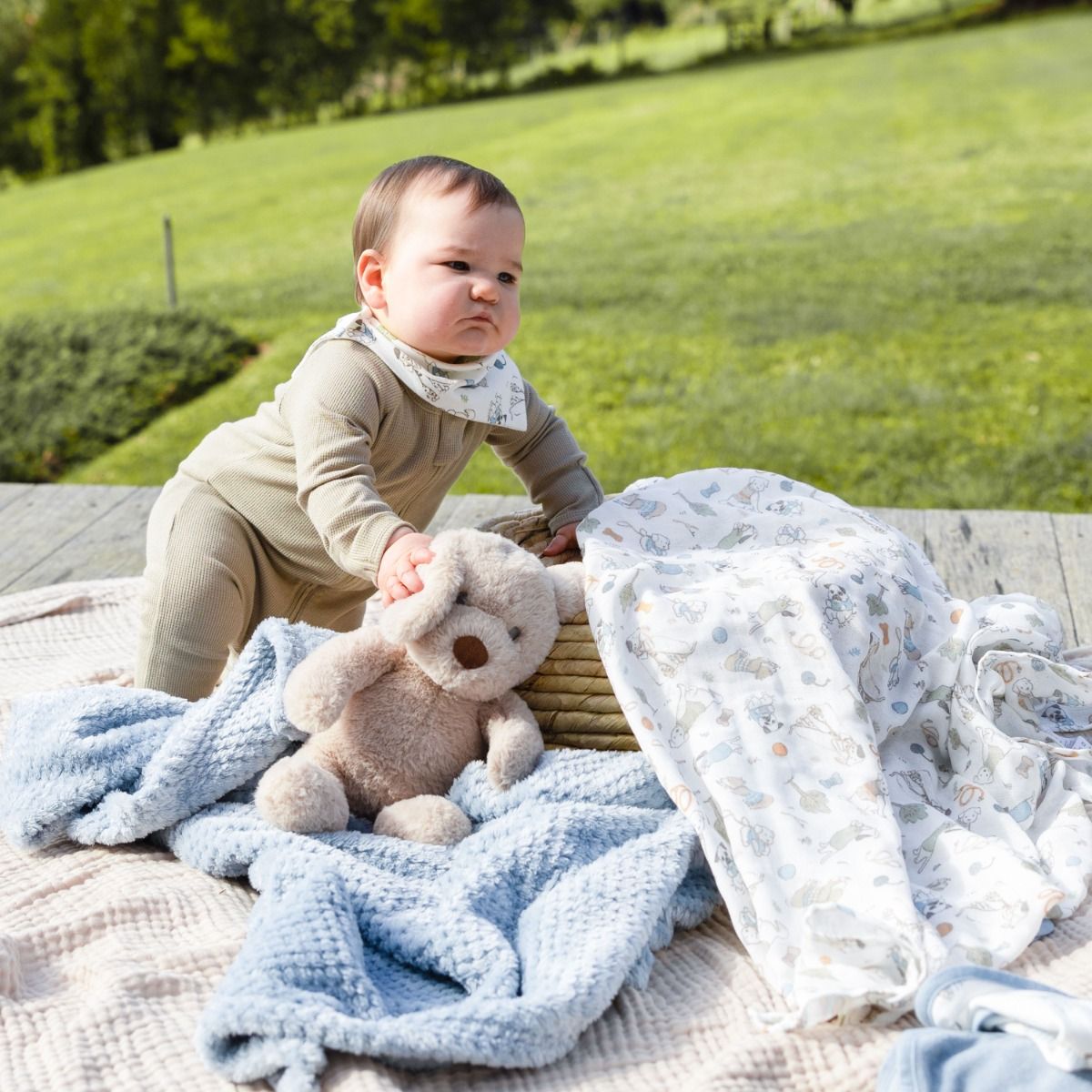 The Little Linen Company Boxed Gift Set - Barklife Dog | Baby Plush Blanket, Cuddly Plush Toy, 6 Knitted Terry Washers, Muslin Wrap | modandtod.com