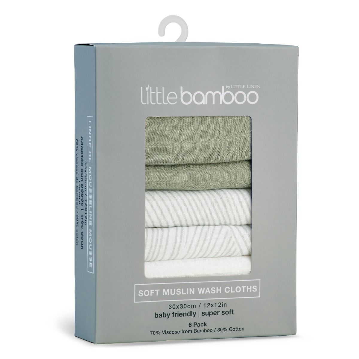 Little Bamboo Muslin Washers 6pk - Bayleaf | Baby Bath Wash Cloth | modandtod.com