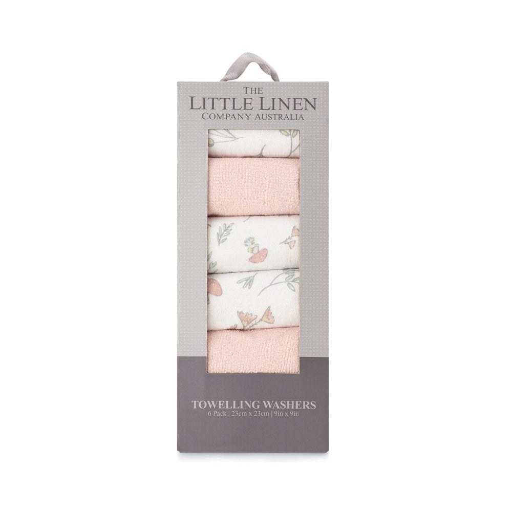 The Little Linen Company Towelling Washer 6 Pack - Harvest Bunny for baby and toddler bath time