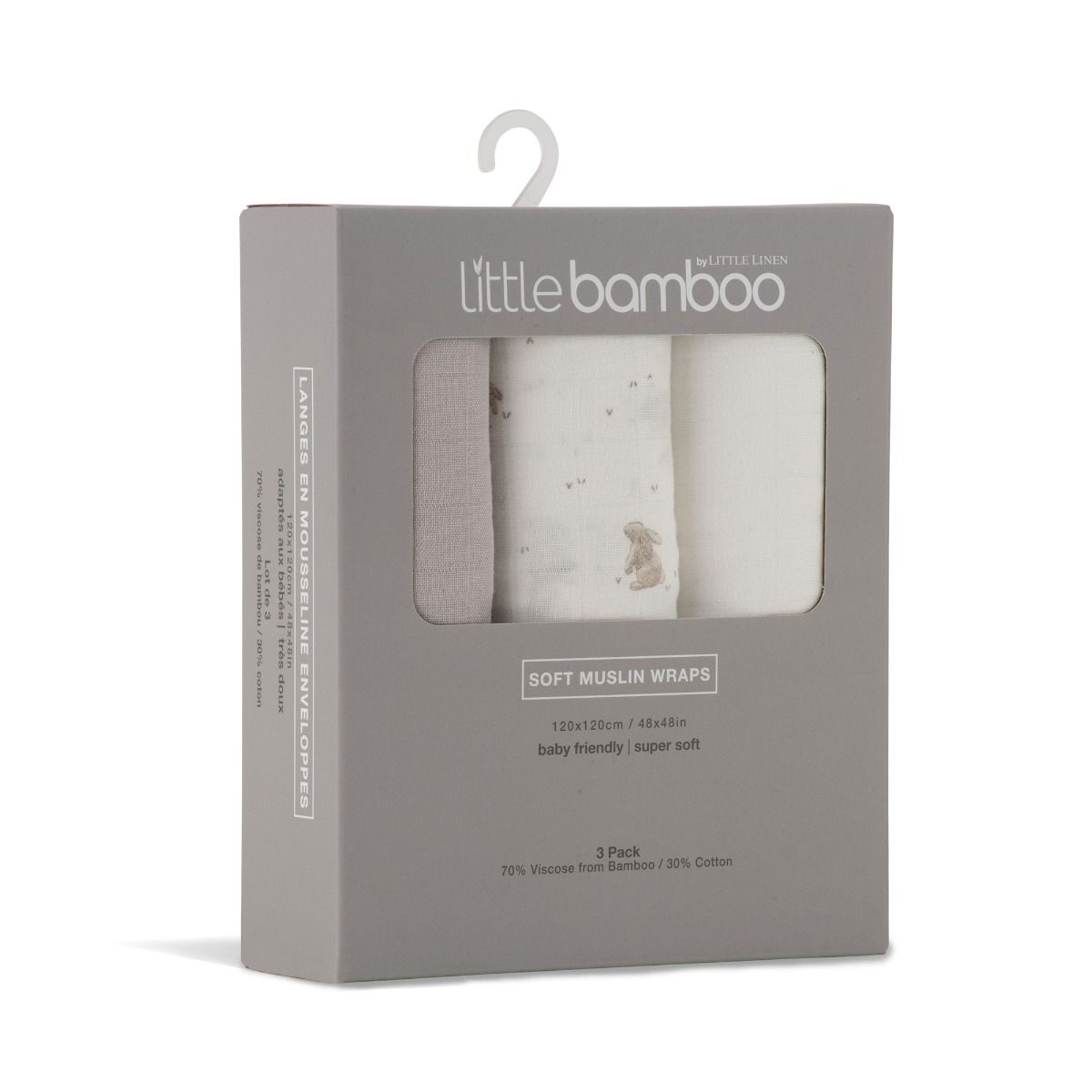 Little Bamboo Muslin Wraps 3pk - Stone Grey | modandtod.com