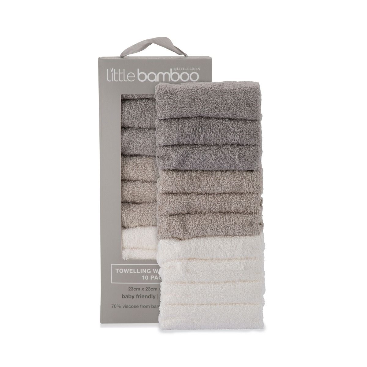 Little Bamboo Towelling Washer 10pk - Stone Grey | modandtod,com