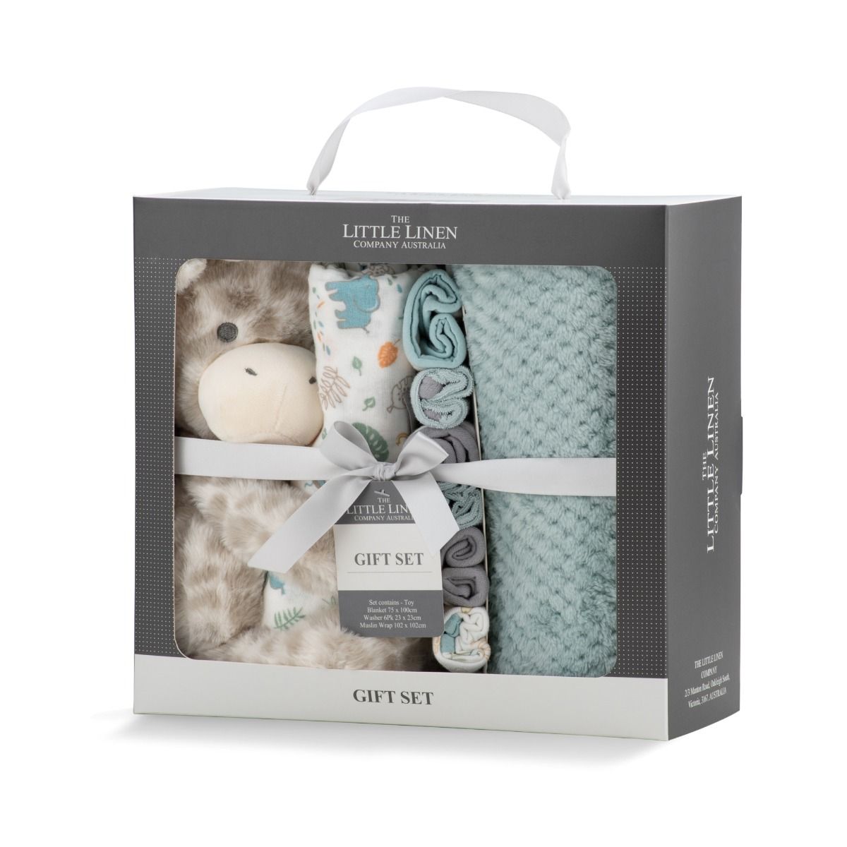 The Little Linen Company Boxed Gift Set - Savanna Giraffe | Baby Plush Blanket, Cuddly Plush Toy, 6 Knitted Terry Washers, Muslin Wrap | modandtod.com