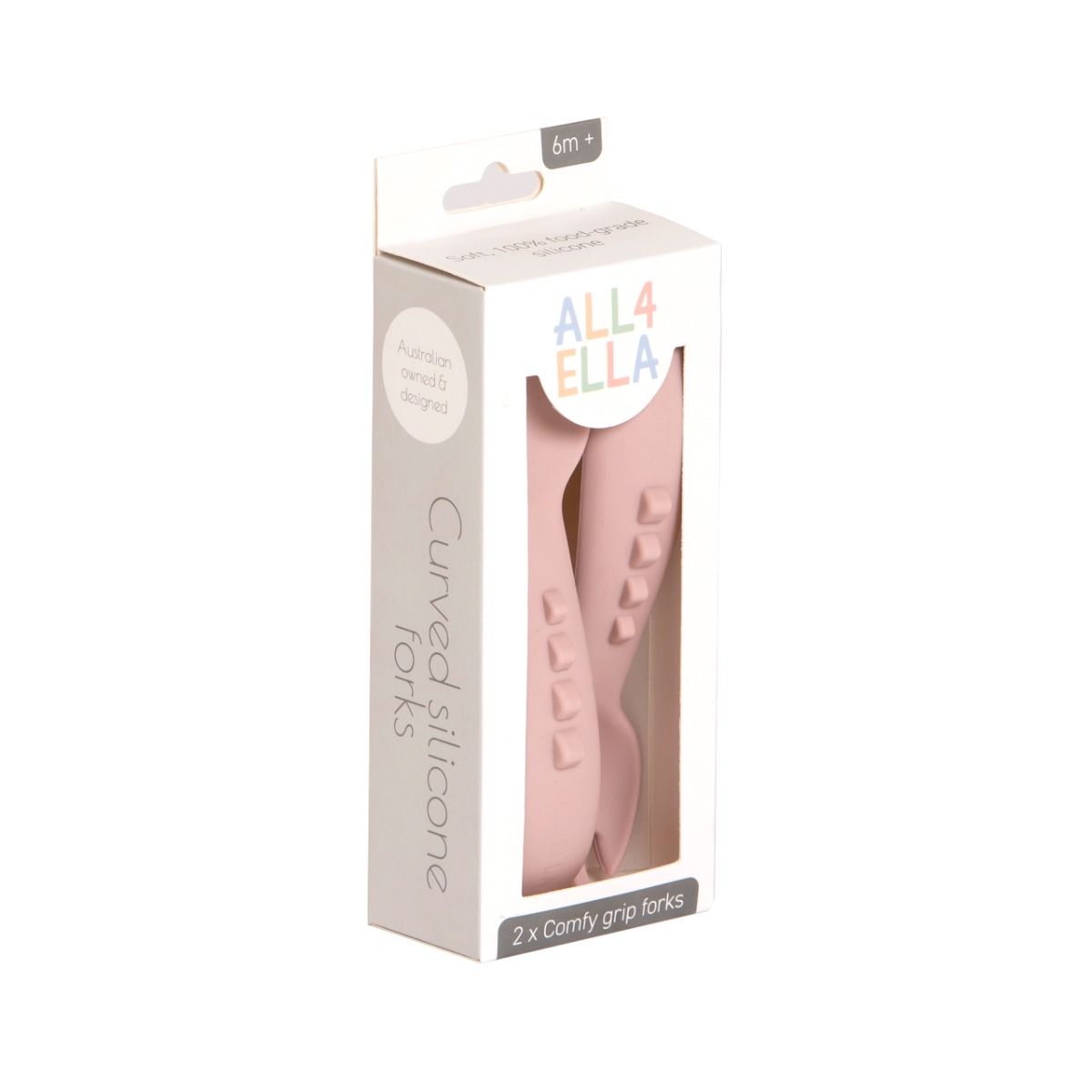All4ella Comfy Grip Silicone Forks 2pk - Dusty Pink for baby starting solids baby led weaning MOD & TOD