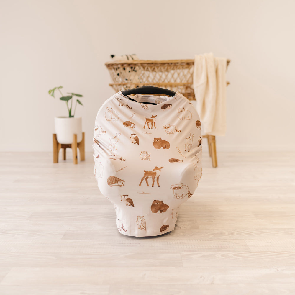 5 in 1 Multi Use Cover - Woodland Animals - Capsule Cover, Higchair Cover, Shopping Trolley Cover, Breastfeeding Cover, Nursing Scarf