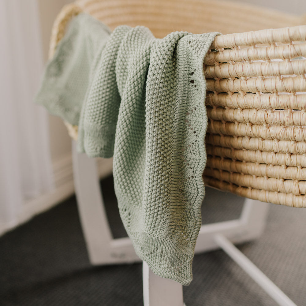 Organic Heirloom Knit Blanket | Pistachio | Organic Cotton Baby Blanket