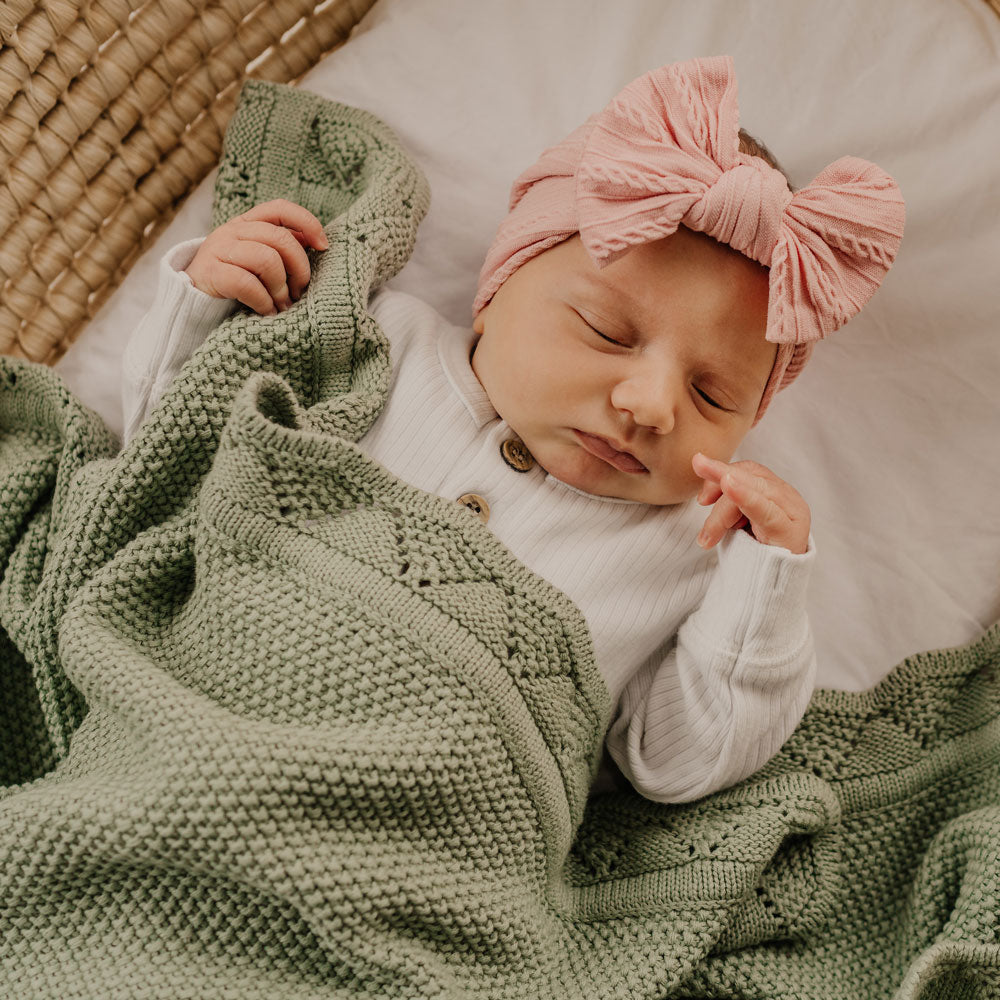 Organic Heirloom Knit Blanket | Pistachio | Organic Cotton Baby Blanket