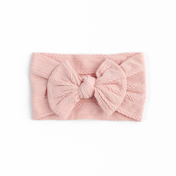 Cable Bow Headband - Baby Pink for baby, newborn and infant. Cute and beautiful. One size fit all