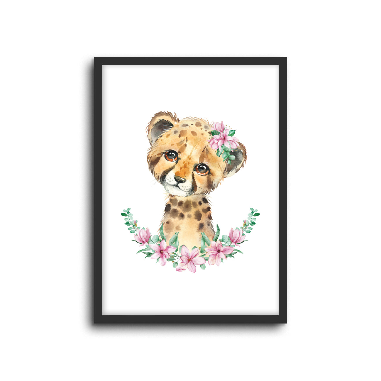 Cheetah - Floral Wall Print Baby Kids Room Nursery Art