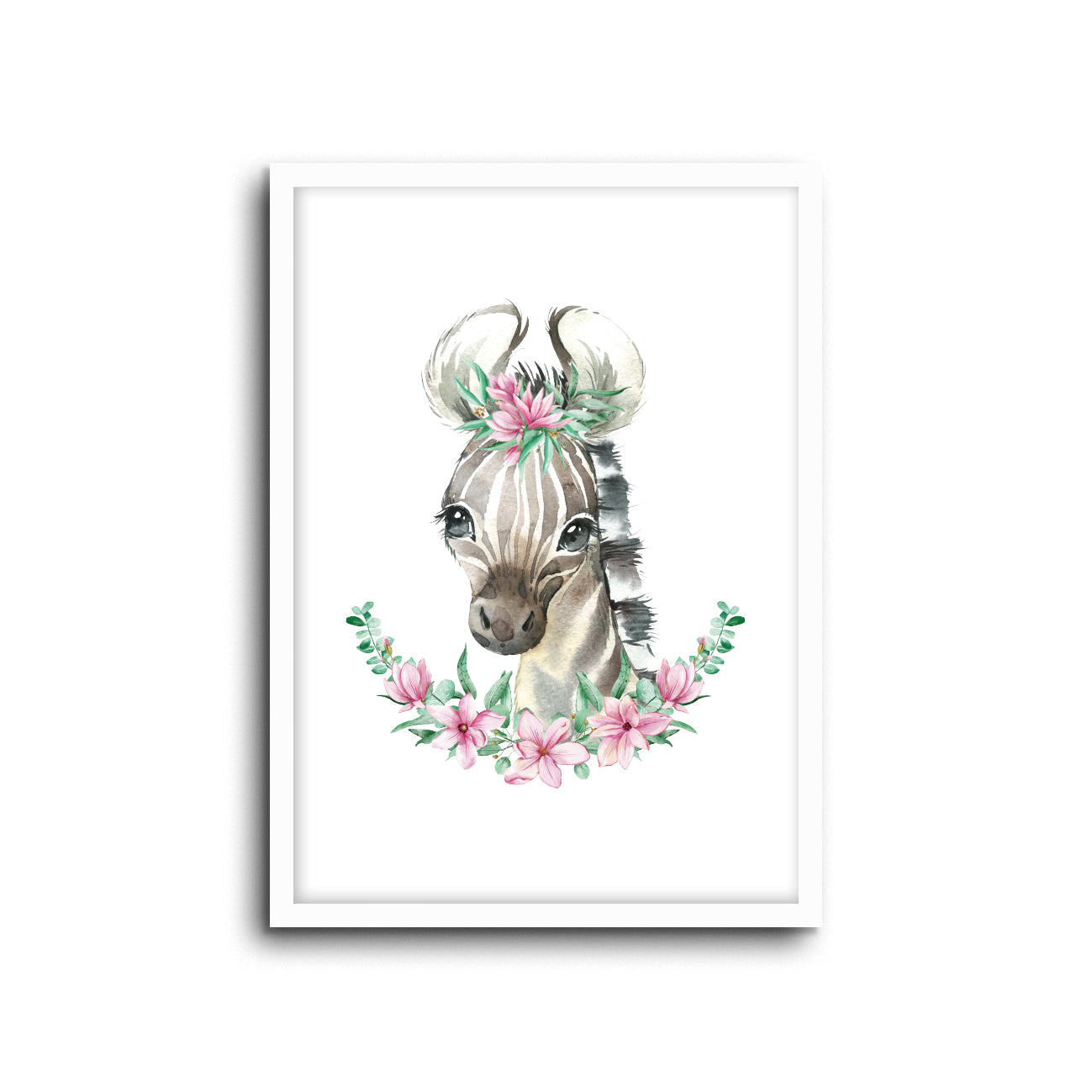 Zebra - Floral Wall Print Baby Kids Room Nursery Art