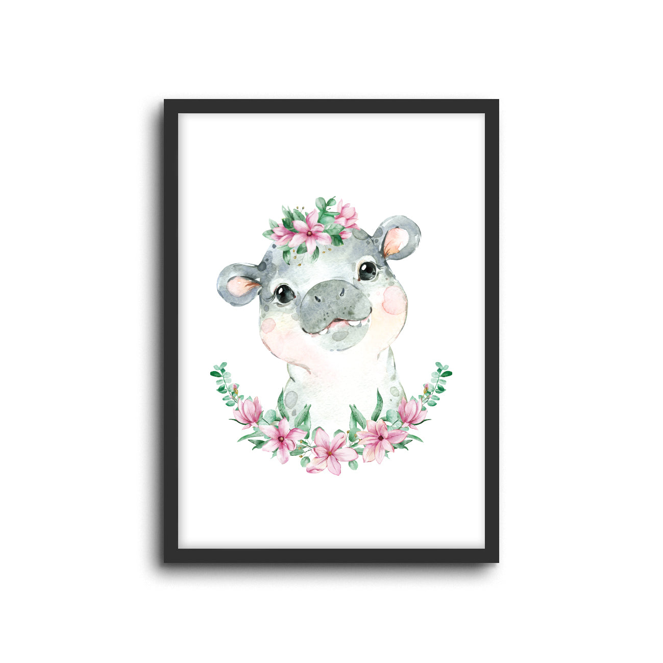 Hippo Floral Wall Print Baby Kids Room Nursery Art