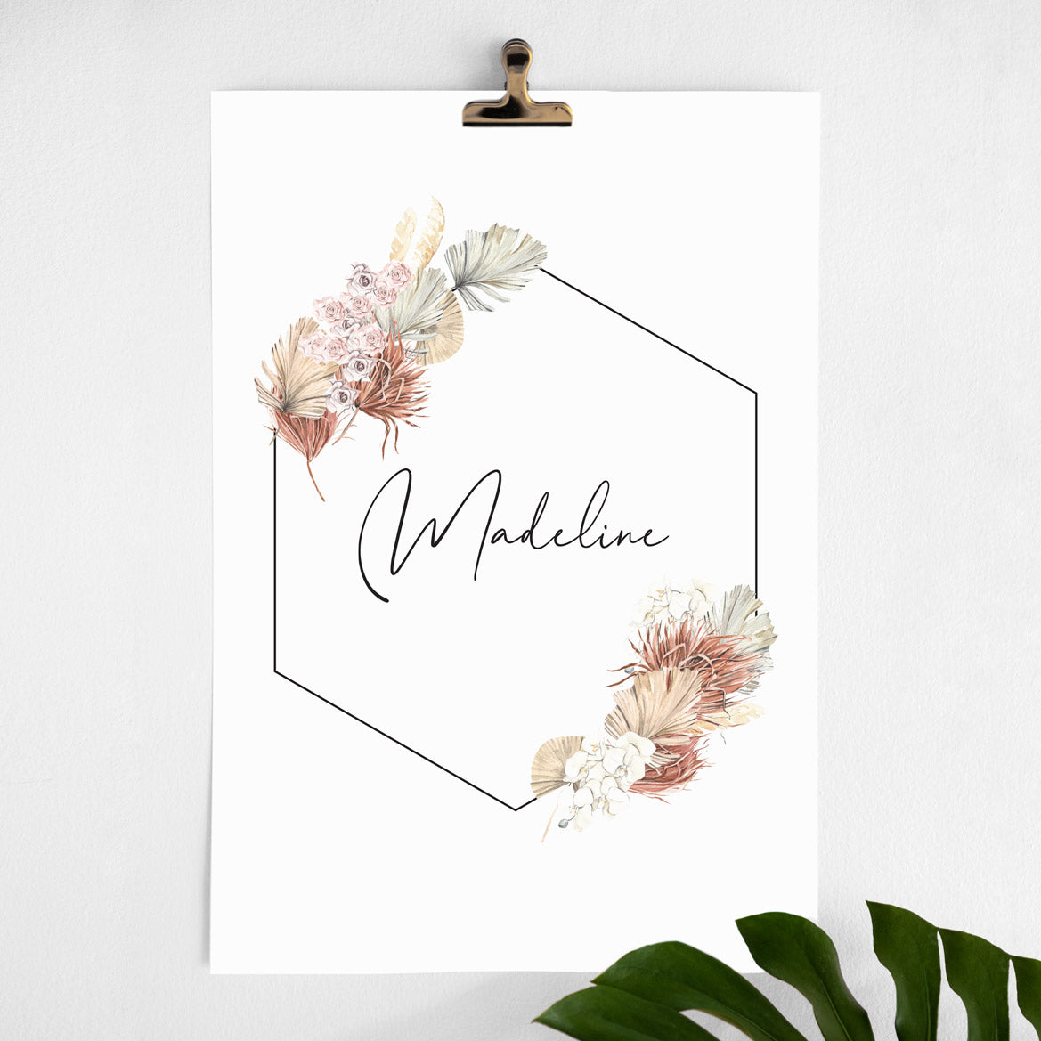 Boho Bouquet Custom Name Wall Print Nursery Art Kids Bedroom Art Bohemian home decor