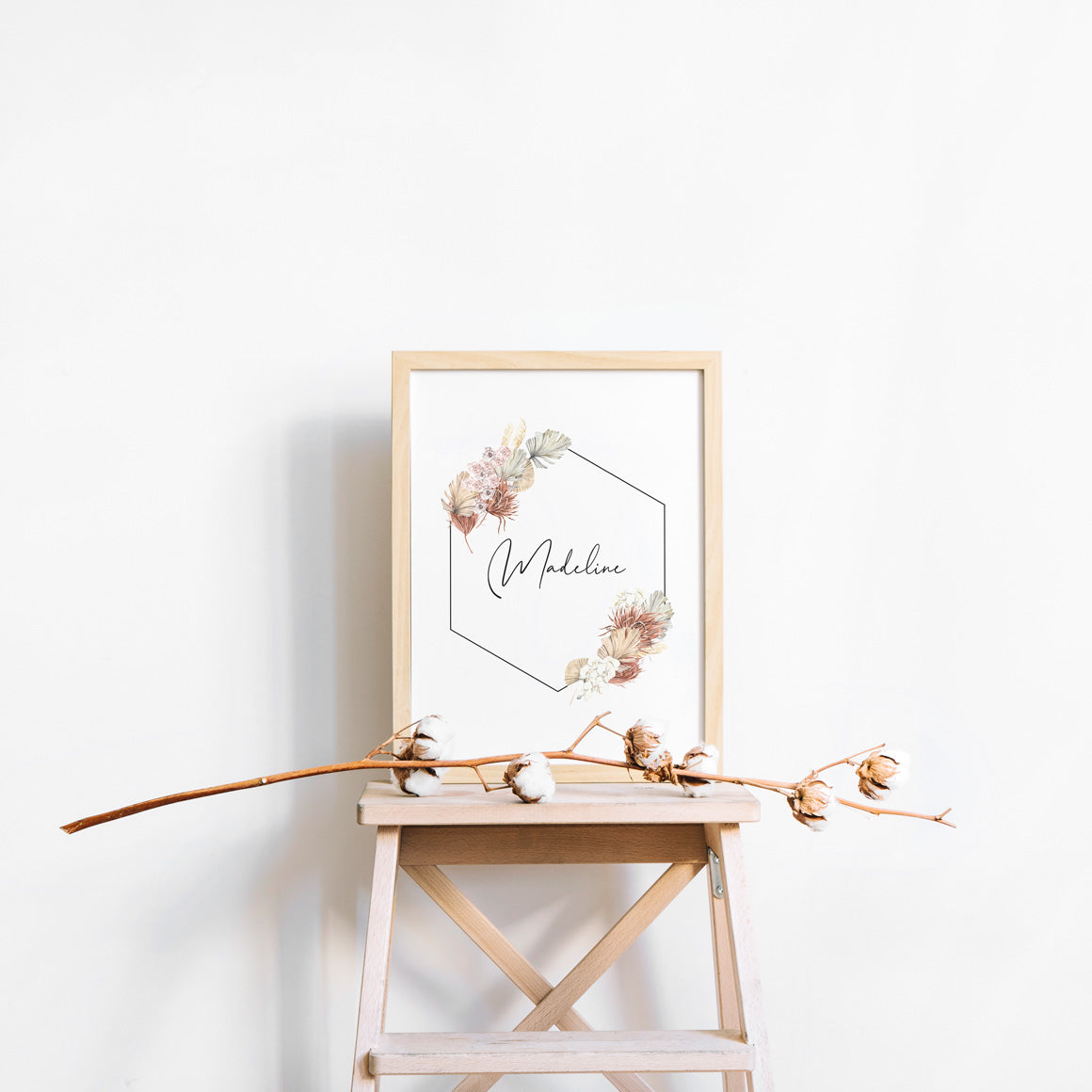 Boho Bouquet Custom Name Wall Print Nursery Art Kids Bedroom Art Bohemian home decor