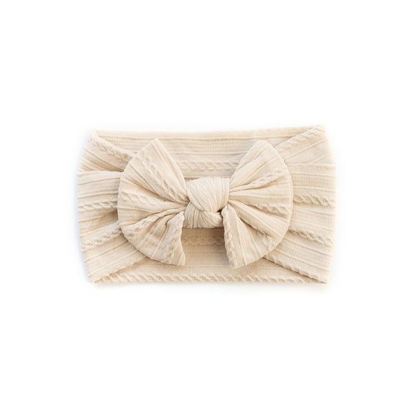 Cable Bow Headband - Oat for baby, newborn and infant. Cute and beautiful. One size fit all