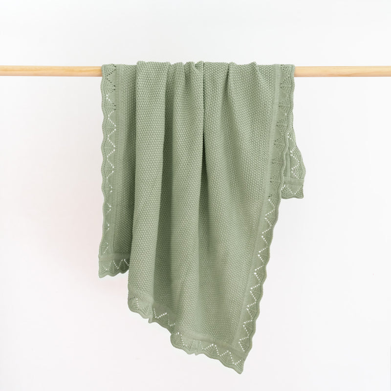 Organic Heirloom Knit Blanket | Pistachio | Organic Cotton Baby Blanket