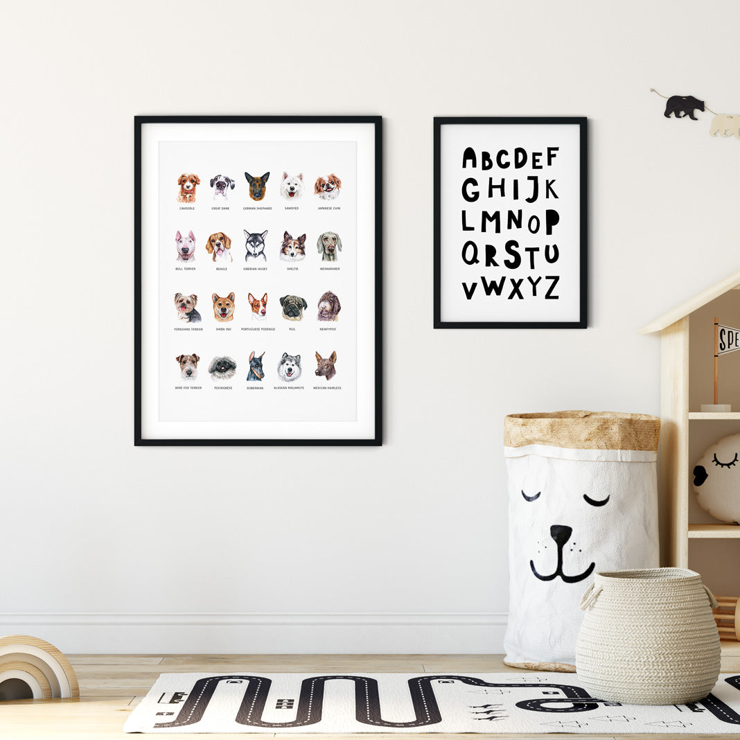 Nursery Decor Wall Art Print -Dogs - Kids bedroom baby room nursery playroom home decor and for lounge cute and educational for dog lovers