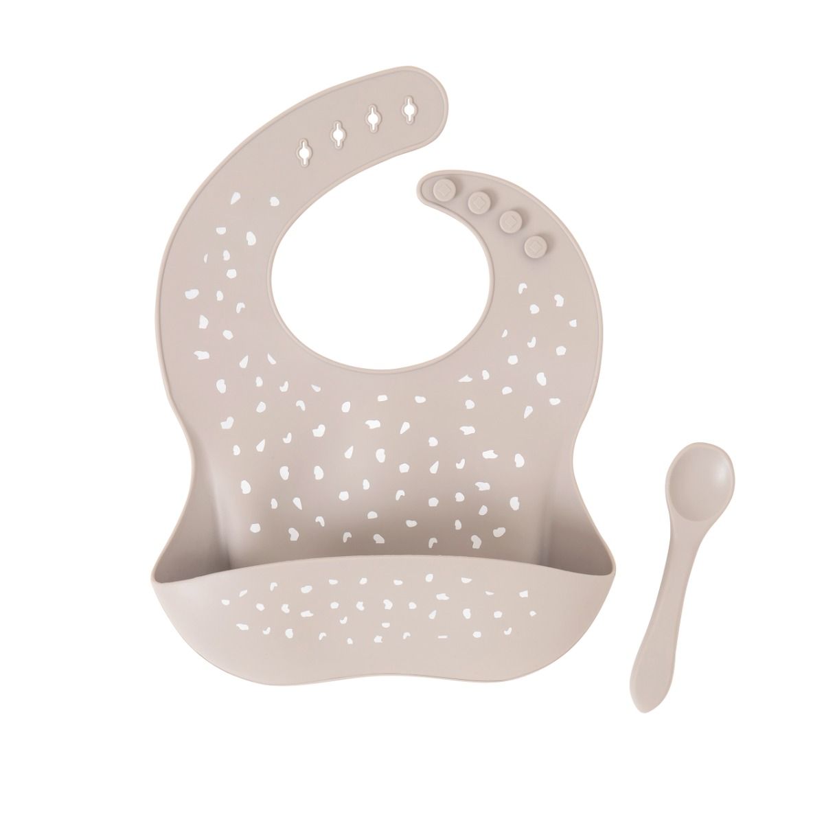 All4Ella Silicone Catch Bib & Spoon - Stone for baby. MOD & TOD