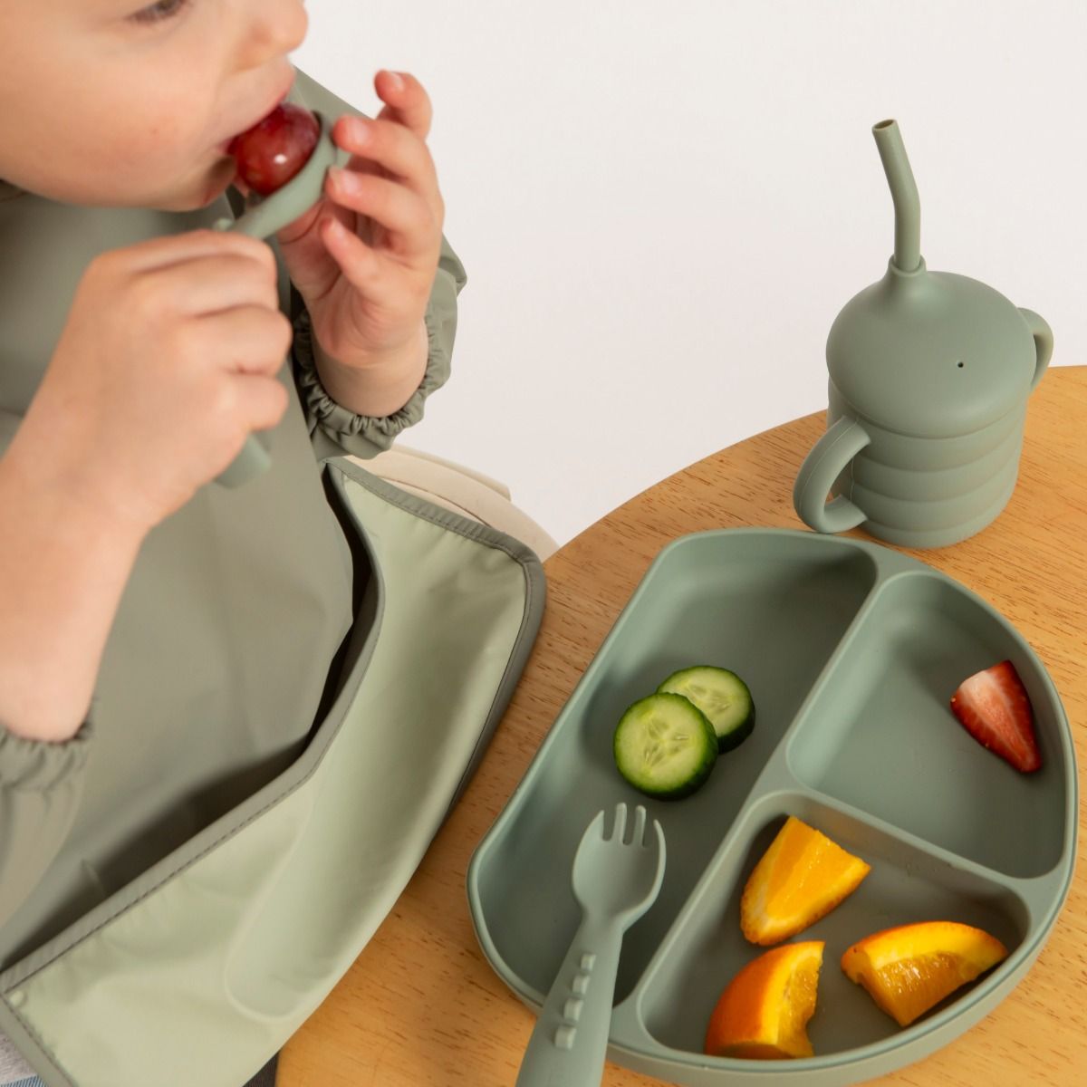 All4ella Silicone Sippy Cup with Straw - Olive for baby and toddler starting solids and baby led weaning. MOD & TOD