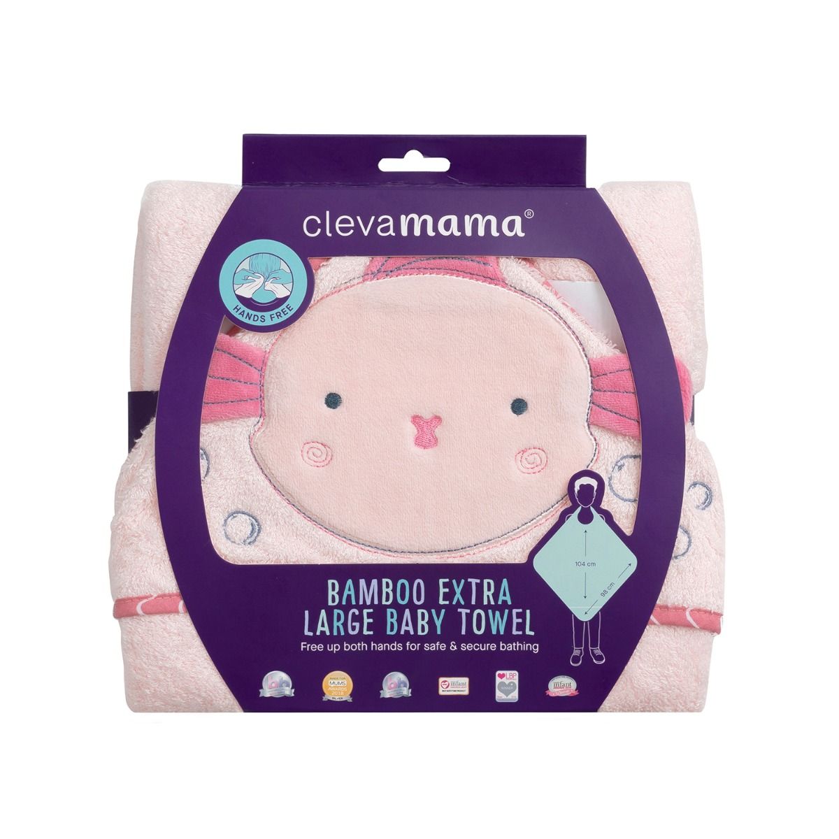 Clevamama Bamboo Extra Large Apron Baby Bath Towel - Pink for baby bath time. MOD & TOD