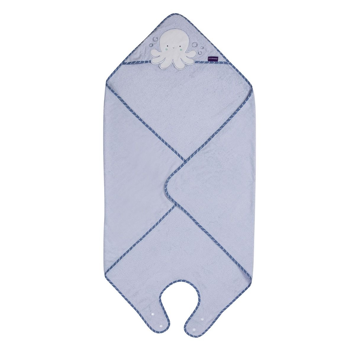 Clevamama Bamboo Extra Large Apron Baby Bath Towel - Blue for baby bath time. MOD & TOD