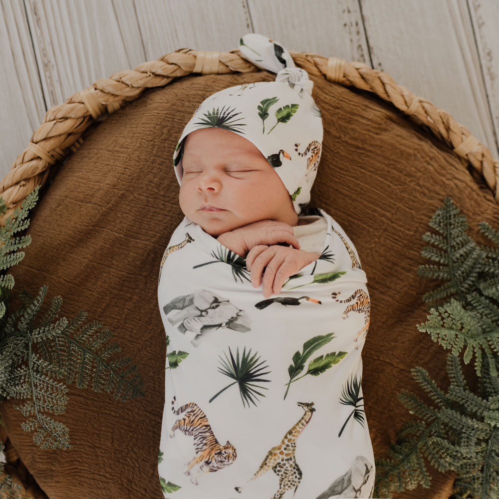 Mod & Tod Baby Stretchy Swaddle Wrap Organic Cotton - Safari - Animals