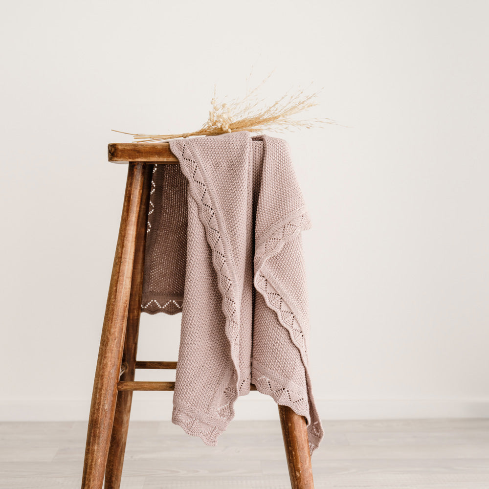 MOD AND TOD Baby Heirloom Blanket | Scalloped Edge - Rosewood - Organic Cotton | www.modandtod.com