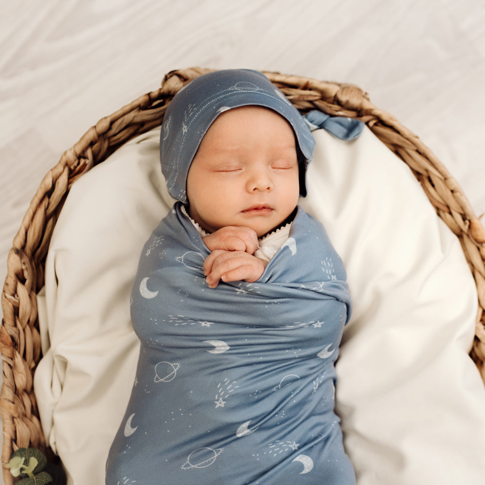 MOD & TOD Baby Stretchy Swaddle Set with matching beanie | Galaxy Quest