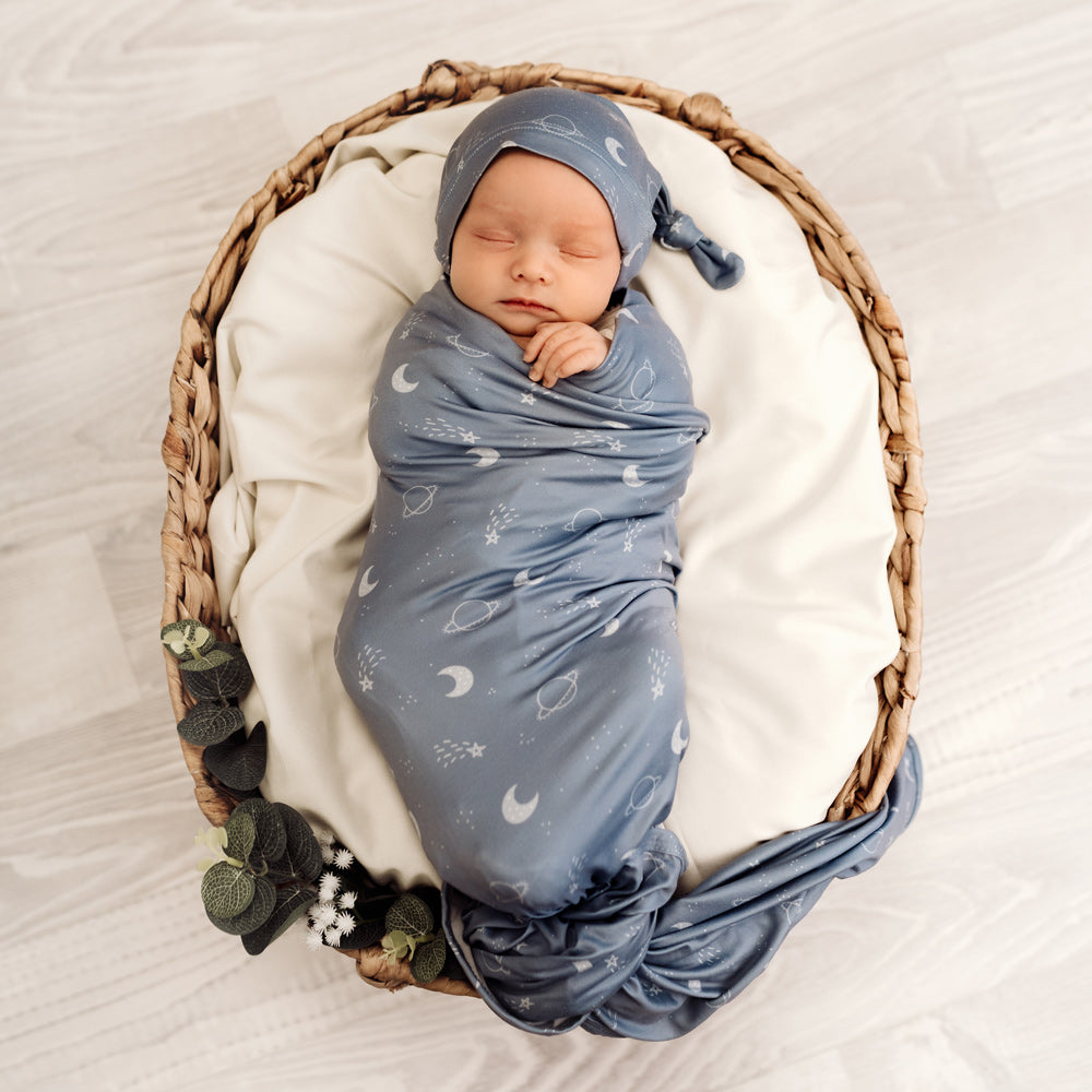 MOD & TOD Baby Stretchy Swaddle Set with matching beanie | Galaxy Quest