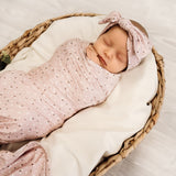 MOD & TOD Baby Stretchy Swaddle Set with matching headband | Pink Posie
