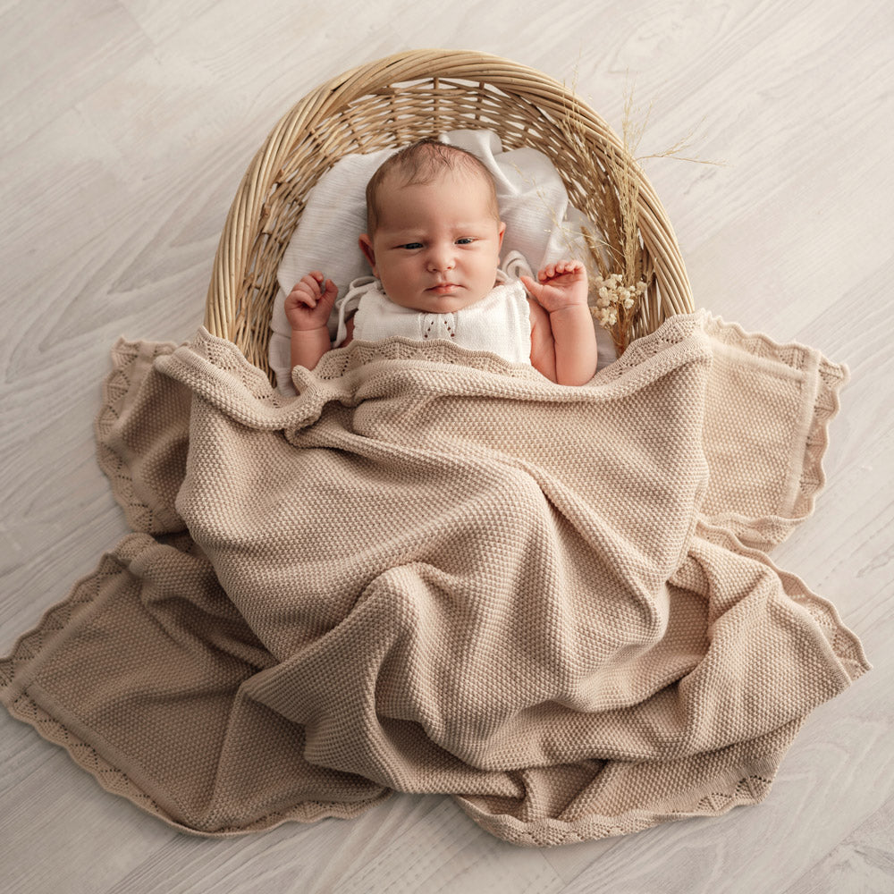 Baby Heirloom Blanket | Scalloped Edge - Latte Organic Cotton modandtod.com