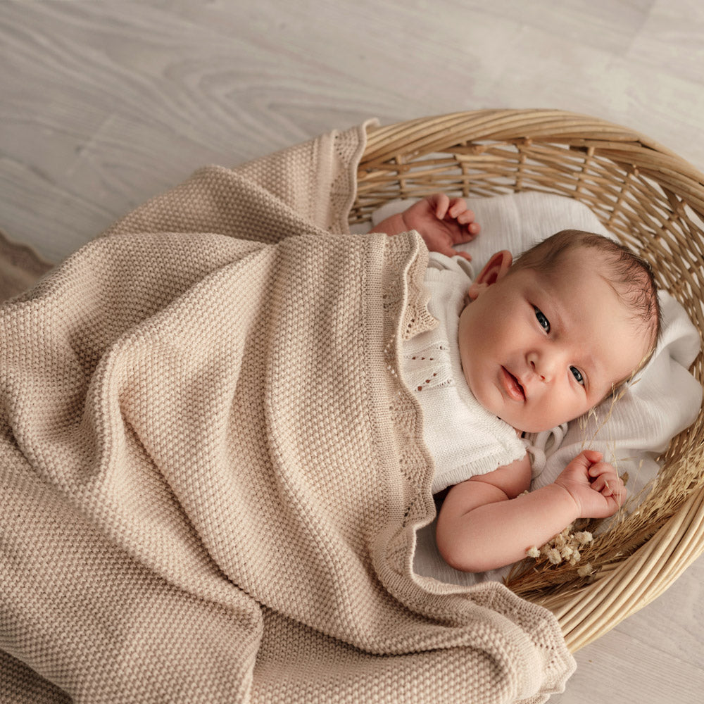 Baby Heirloom Blanket | Scalloped Edge - Latte Organic Cotton modandtod.com