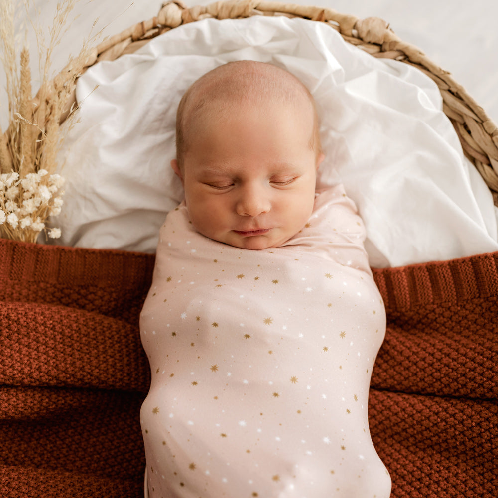 MOD AND TOD Baby Stretchy Swaddle | Starlit Pink modandtod.com