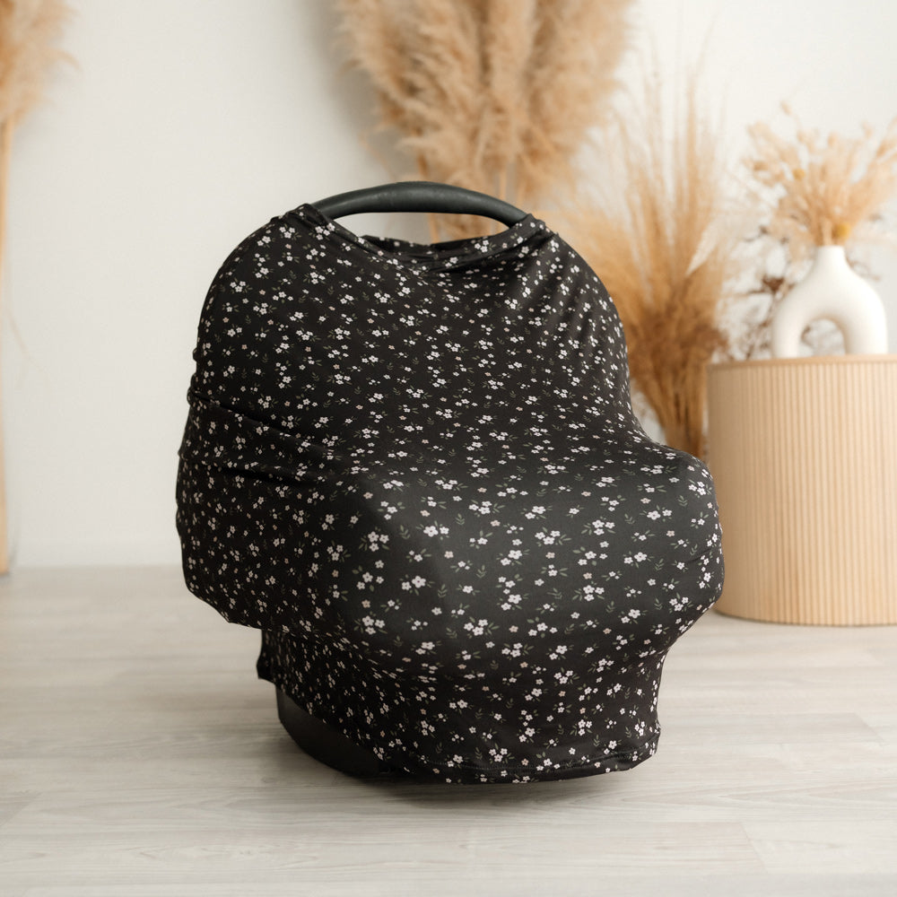 5 in 1 Multi Use Cover - Midnight Bloom - Capsule Cover, Highchair Cover, Shopping Trolley Cover, Breastfeeding Cover, Nursing Scarf - modandtod.com