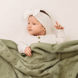 MOD & TOD Organic Heirloom Heritage Knit Blanket - Pistachio for baby bassinet, cot and nursery