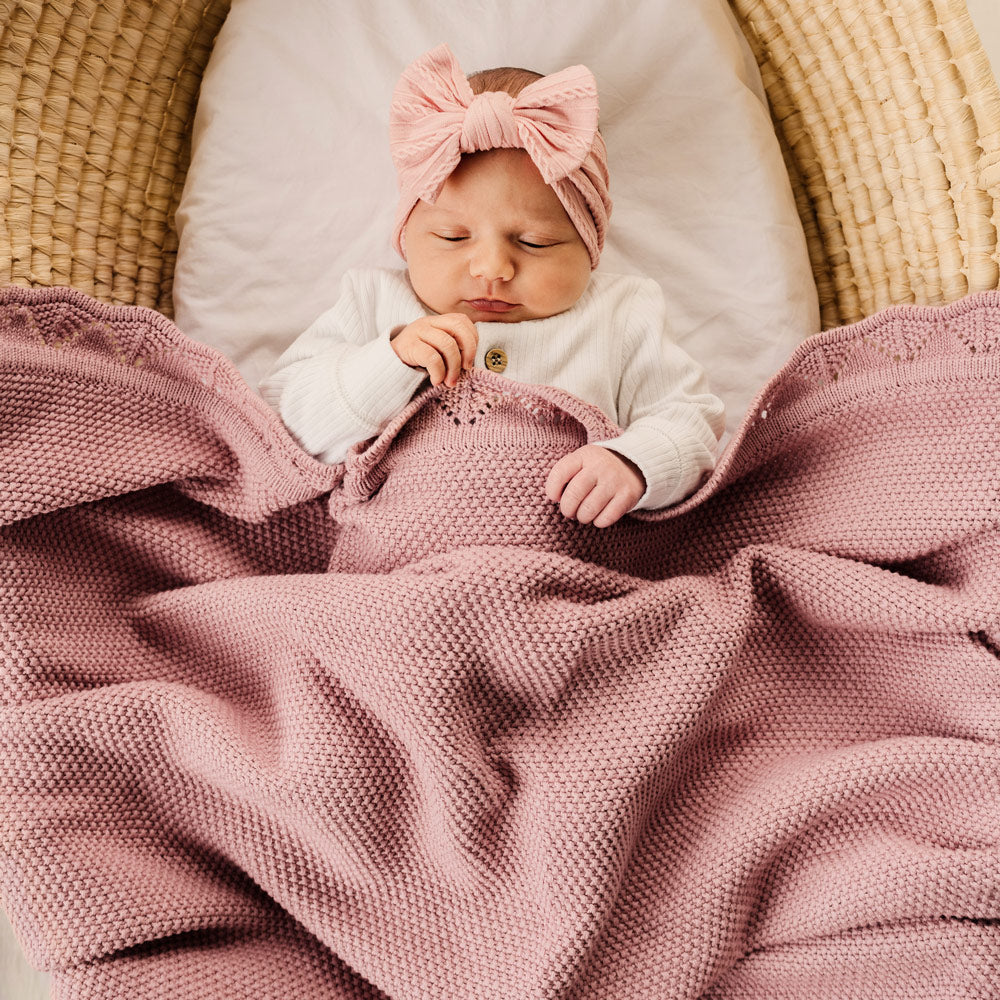 MOD & TOD Heirloom Blanket | Scalloped Edge - Rose Quartz | Organic Cotton Blanket for Baby | modandtod.com
