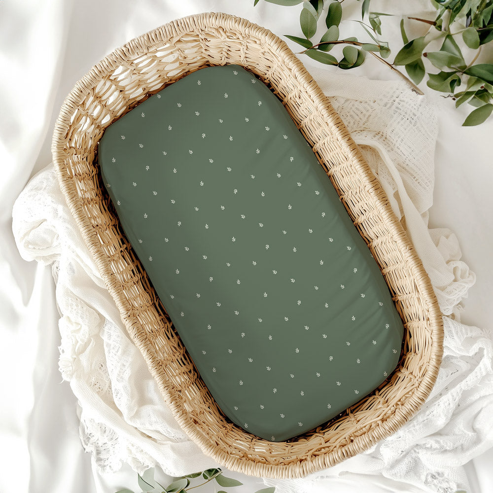 MOD AND TOD Baby Fitted Bassinet Sheet & Change Mat Cover | Earthy Sage | modandtod.com