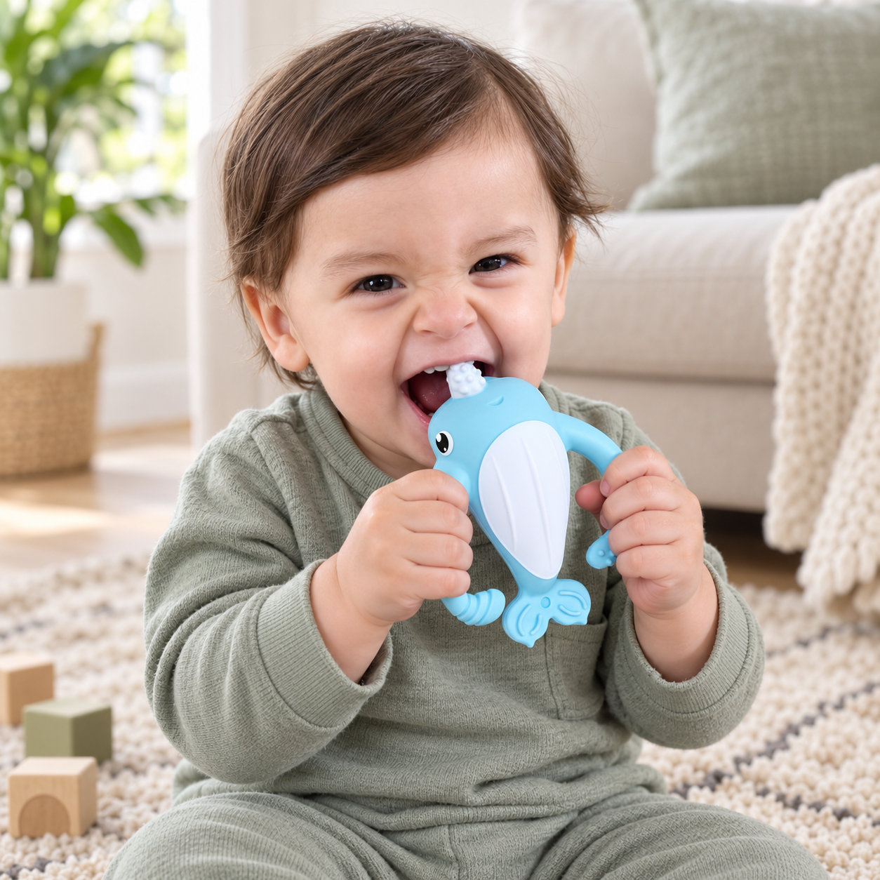 Smily Mia NORA NARWHAL SILICONE TEETHER - LIGHT BLUE | Baby Teething Toy | modandtod.com